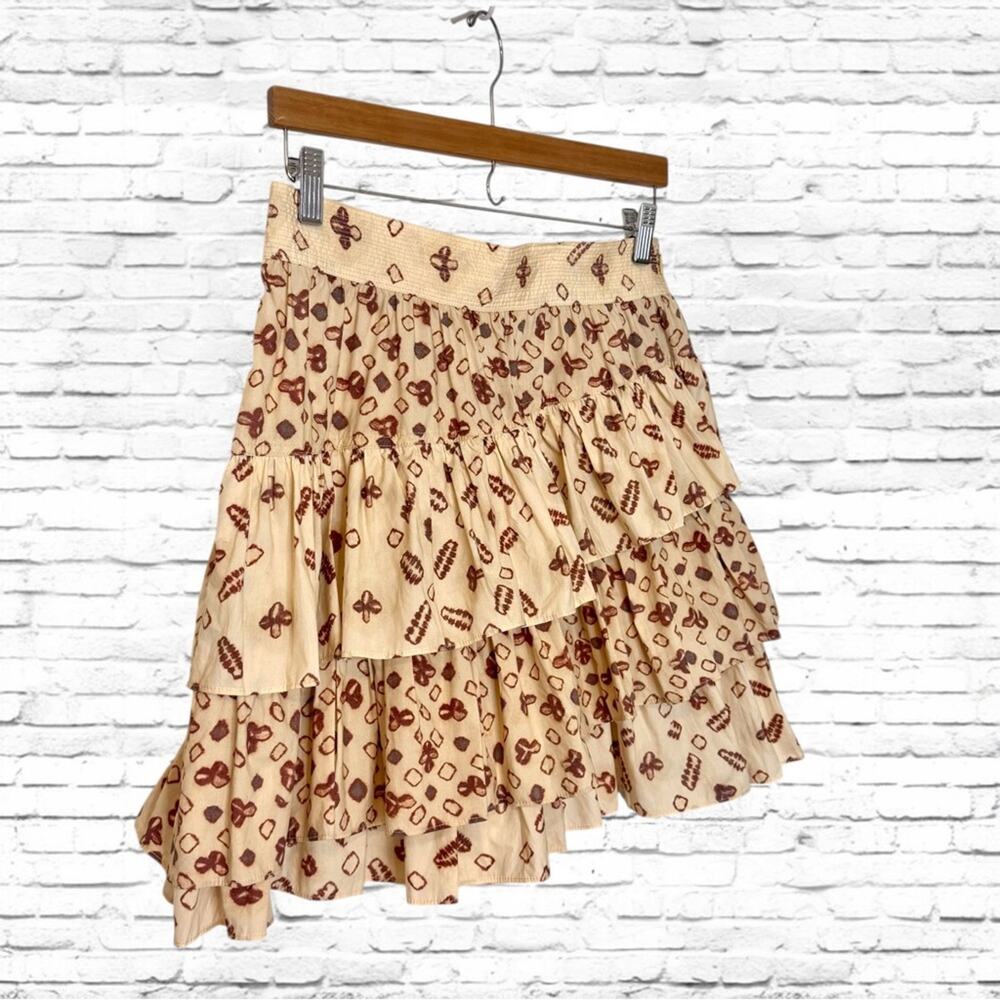 Ulla Johnson Aminta Skirt Beige Opal Tiered Ruffle Bohemian Cotton Floral 10